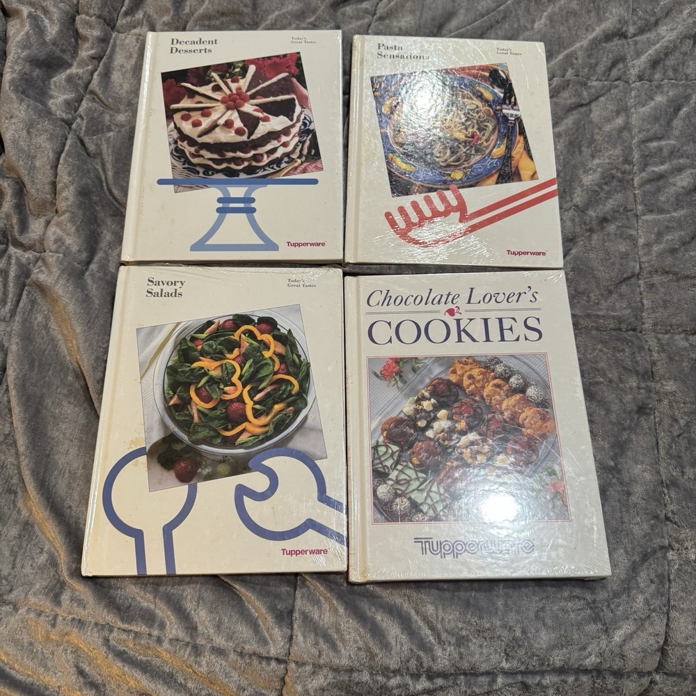 4 NEW Tupperware Cookbooks Recipe Books Set Salads Pasta Chocolate‎ Cookies Vtg